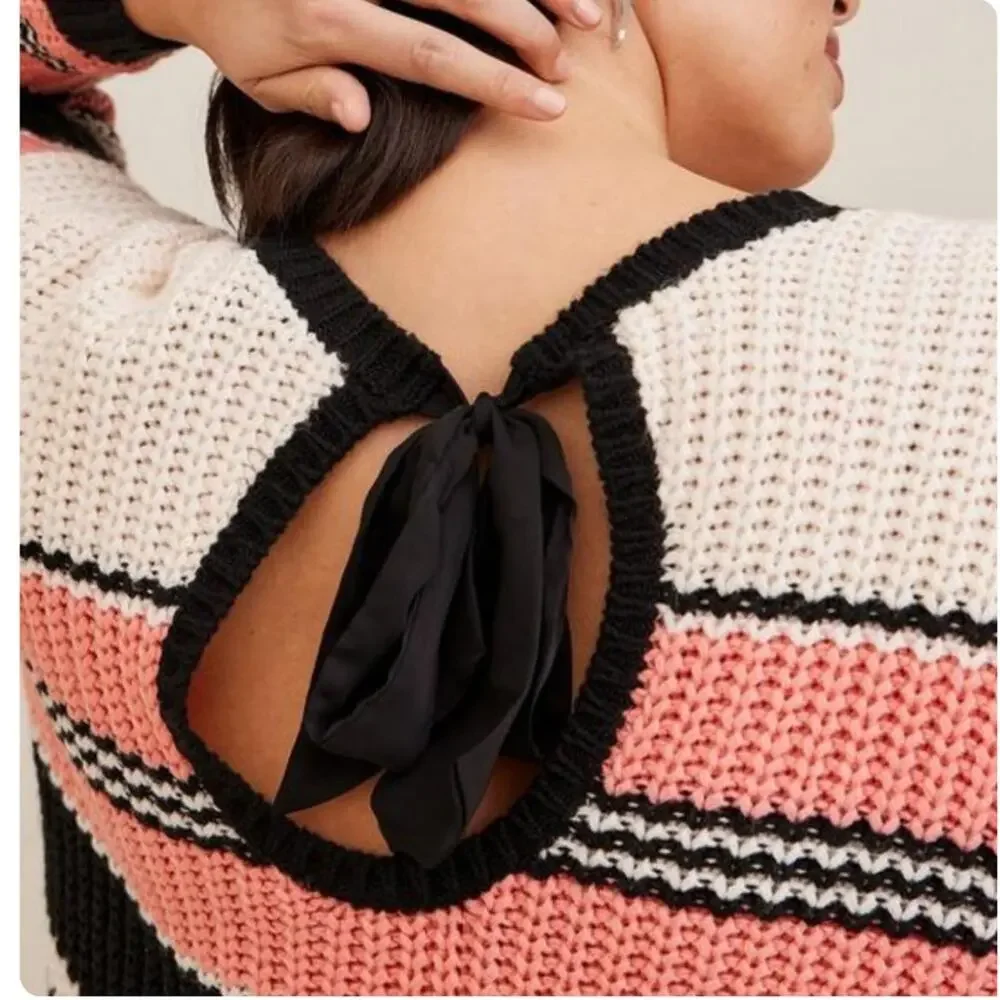 Torrid Pink Multi Stripe Cable Pullover Tie Back Sweater 2X NWT 18915684
